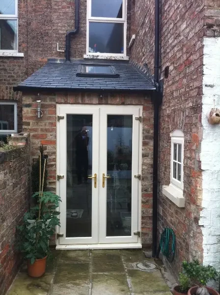 Bespoke garden room extension door and roof lantern, built by RGS Joinery and Building